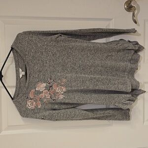 Time and Tru Gray Long Sleeve Top with Pink Floral Design